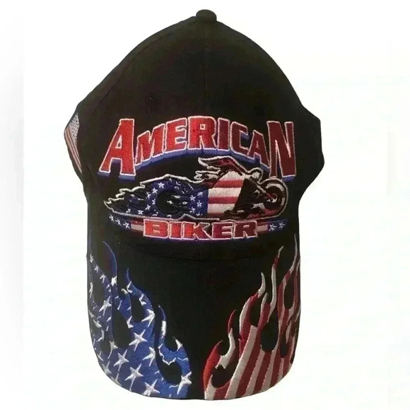 Hot Leathers Mens Motorcycle Baseball Cap Motorcycle and Flames Embroidered - Picture 1 of 5